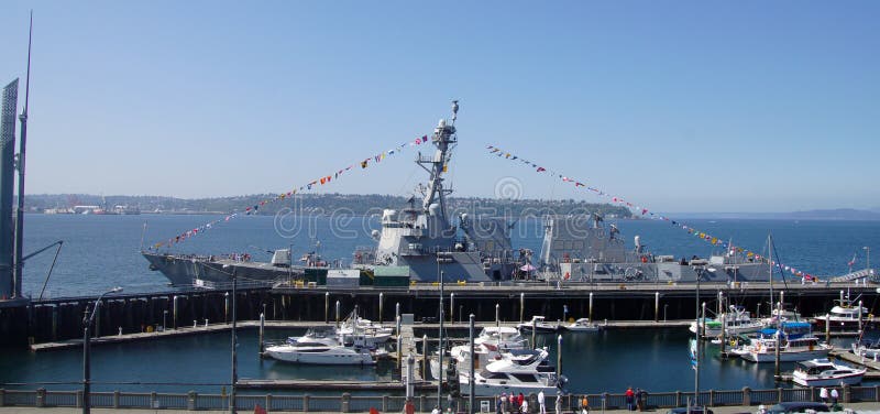 SEATTLE - AUG 4, 2016 - USS Gridley  (DDG 101) guided missle destroyer, docked in Seattle for Fleet Week. SEATTLE - AUG 4, 2016 - USS Gridley  (DDG 101) guided missle destroyer, docked in Seattle for Fleet Week