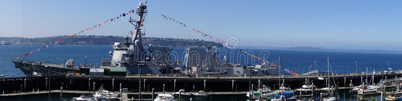 SEATTLE - AUG 4, 2016 - USS Gridley (DDG 101) guided missle destroyer, docked in Seattle for Fleet Week. SEATTLE - AUG 4, 2016 - USS Gridley (DDG 101) guided missle destroyer, docked in Seattle for Fleet Week