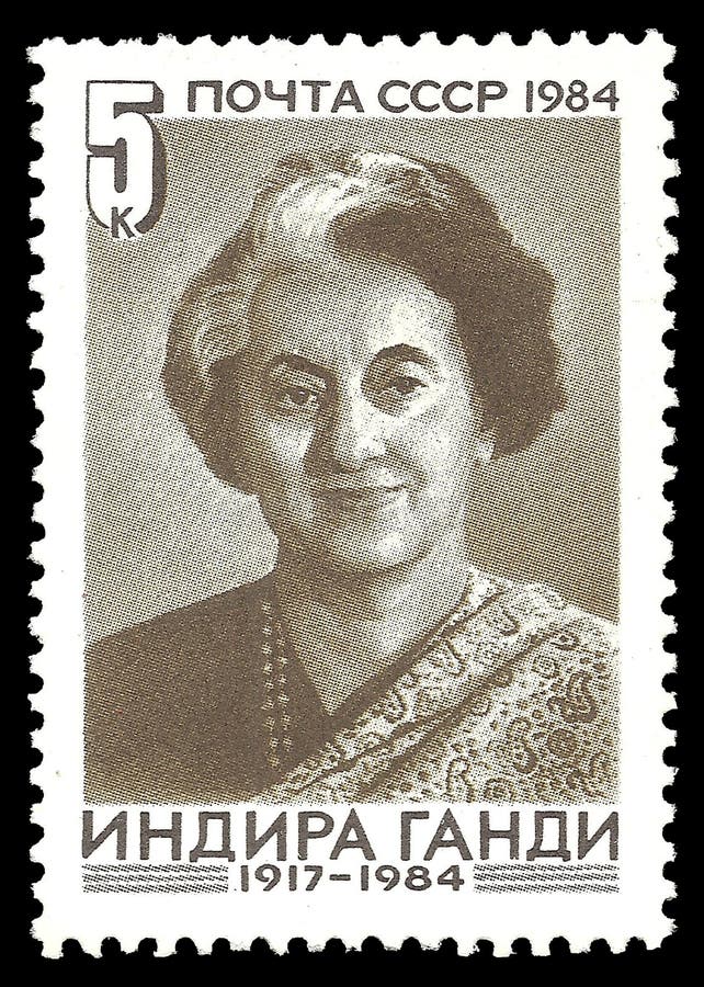 USSR - stamp 1984: Color edition on Famous politicians, Shows Portrait of Indira Gandhi