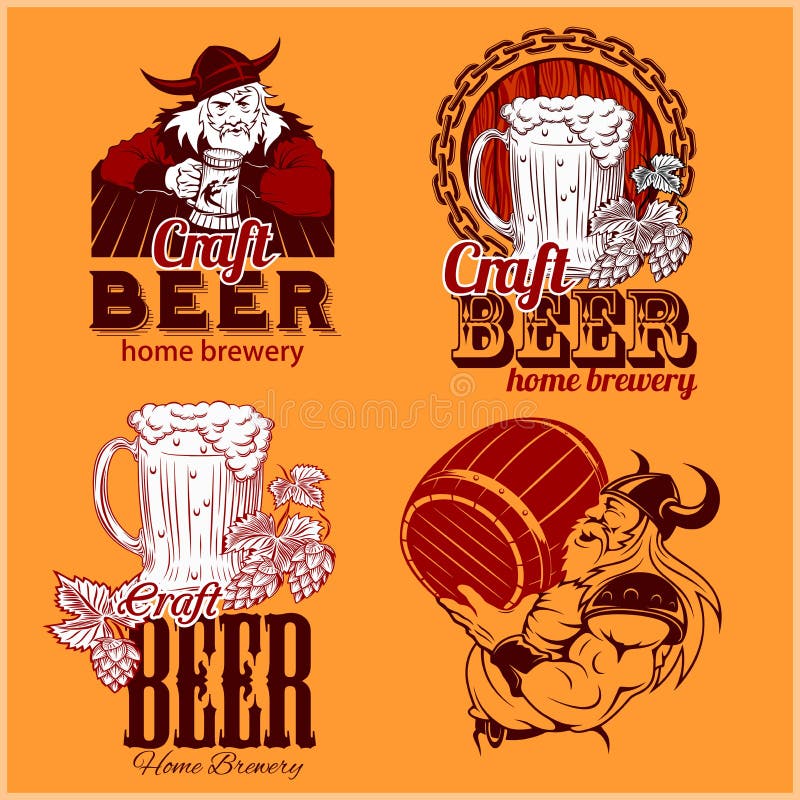 Ustalony rzemiosła piwo i Vikings logo - wektorowa ilustracja ilustracja wektor Ustalony rzemiosła piwo i Vikings logo - wektorowa ilustracja ilustracja wektor