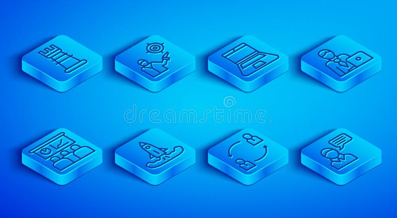 Ustaw linię strategii biznesowej cel marketingowy laptop rakietowy prezentacja szkoleniowa dla biznesmenów i ilustracja wektor