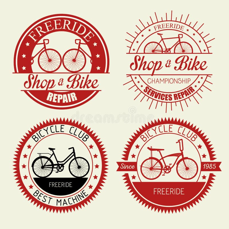Ustawia bicyklu sklepowego emblemat z remontową usługą royalty ilustracja