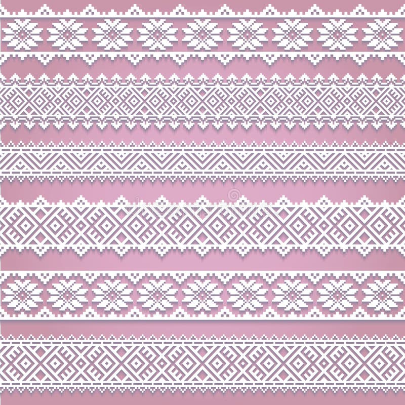 Ustawia kolekcję biel koronki horyzontalne granicy z cieniem, ornamentacyjne papier linie royalty ilustracja Ustawia kolekcję biel koronki horyzontalne granicy z cieniem, ornamentacyjne papier linie royalty ilustracja