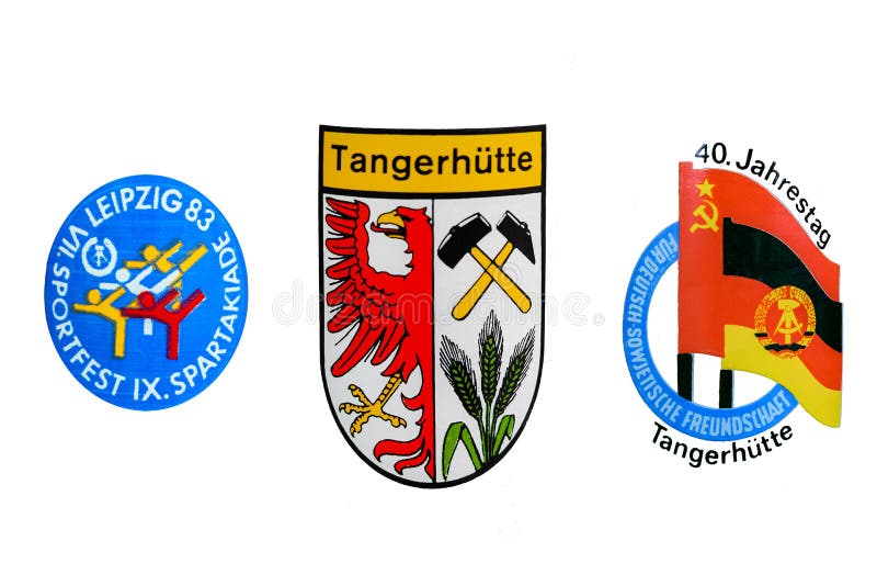 Ustawia roczników retro emblematy Niemiecka Deutschland Demokratyczna republika DDR odizolowywająca na białym tle ilustracji Ustawia roczników retro emblematy Niemiecka Deutschland Demokratyczna republika DDR odizolowywająca na białym tle ilustracji