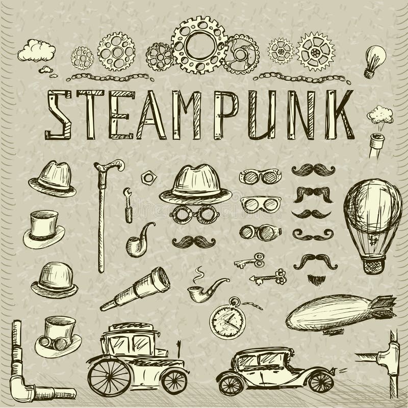 Ustawia Steampunk kolekcję ilustracja wektor
