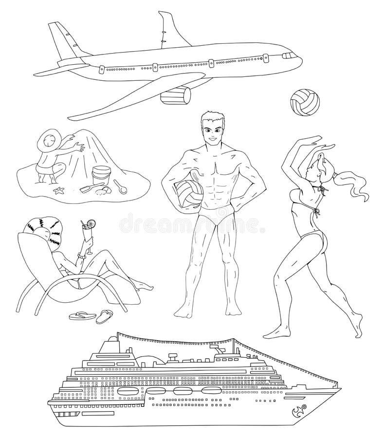 Ustawia z sylwetkami ludzie i rejsu transport ilustracja wektor Ustawia z sylwetkami ludzie i rejsu transport ilustracja wektor