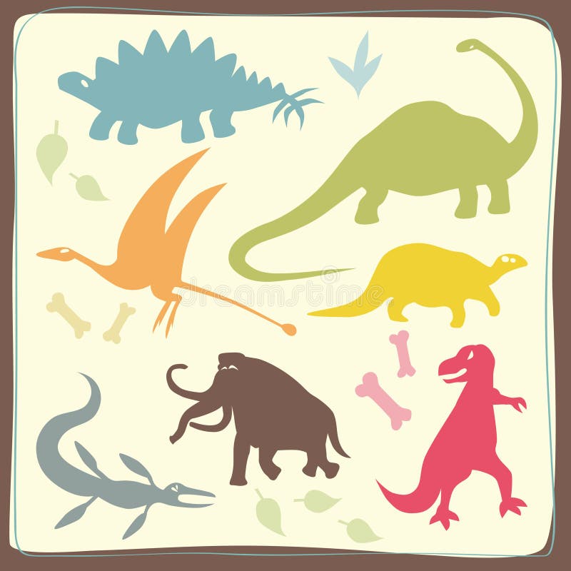 Set of Dinosaurs' Coloured Silhouettes. Set of Dinosaurs' Coloured Silhouettes