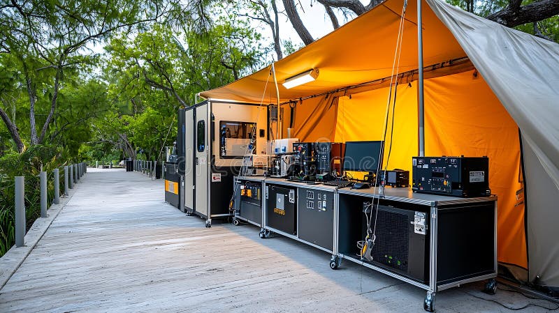 Ustawienia Laboratorium Ruchomego W Tent On Boardwalk ilustracji