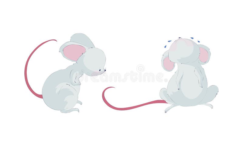 Cute funny mouse characters set. Lovely amusing little mice sitting and crying cartoon vector illustration isolated on white background. Cute funny mouse characters set. Lovely amusing little mice sitting and crying cartoon vector illustration isolated on white background.