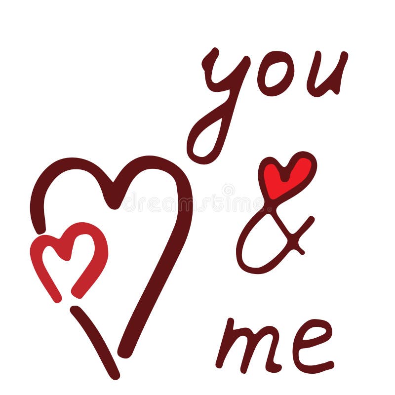 Usted y yo letras con el corazón rojo stock de ilustración Usted y yo letras con el corazón rojo stock de ilustración