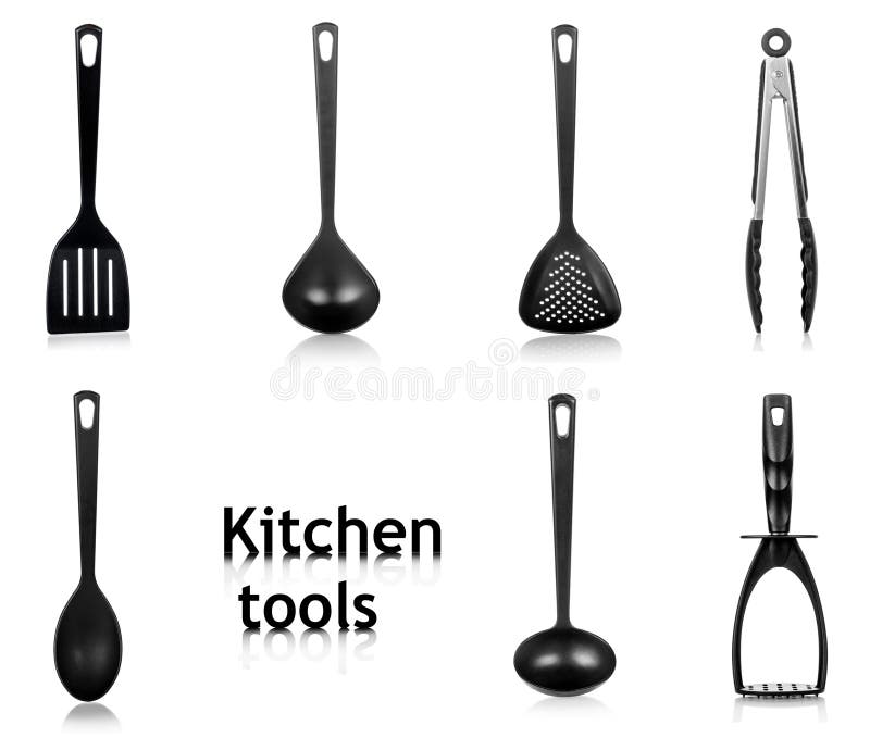 Ustensile din plastic negru izolate pe alb vector illustration