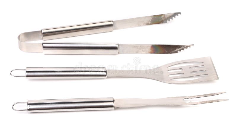 Ustensiles de gril d'isolement sur le blanc photographie stock Ustensiles de gril d'isolement sur le blanc photographie stock