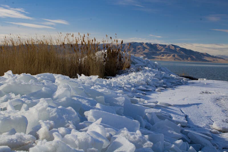 Utah Lake Ice Sheets in the Winter Stock Image Image of beach