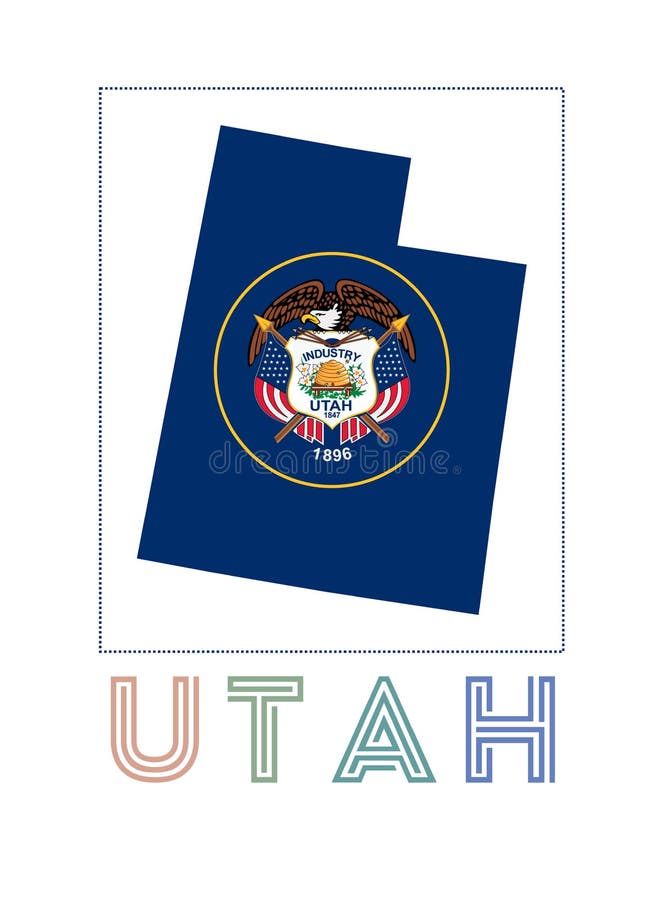 Utah Logo. Map of Utah with Us State Name and. Stock Vector