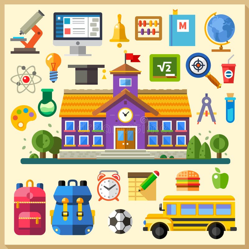Utbildning skola universitetar Plana symbolsuppsättning och illustrationer för vektor vektor illustrationer Utbildning skola universitetar Plana symbolsuppsättning och illustrationer för vektor vektor illustrationer