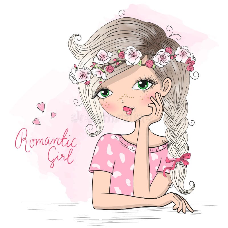 Utdragen h? rlig gullig morgonflicka f? r hand med kaffe vektor illustrationer