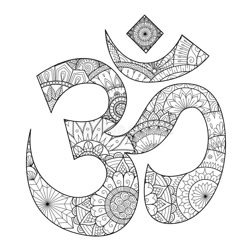 Utdragen linje konst för hand inom ohm-, Om- eller Aum symbol, honom mest sakral stavelsesymbol och mantraen av brahman, den alls