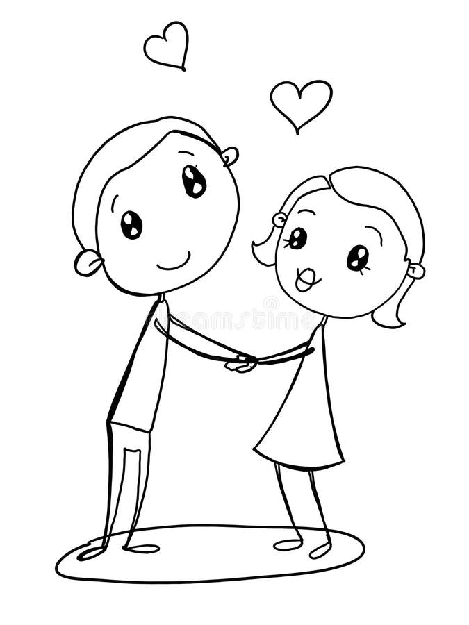 Cute Couple Illustration Male Female Drawing Cartoon and White ...