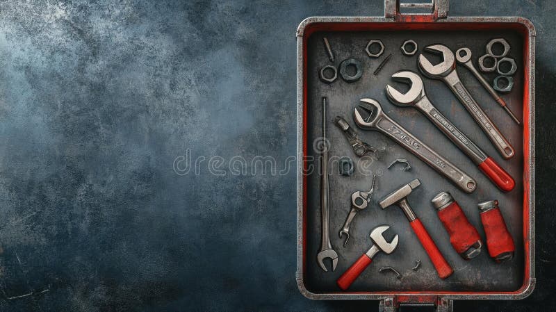 Utensili per il commercio di una cassa di metallo arrugginita riempita di utensili a mano essenziali royalty illustrazione gratis