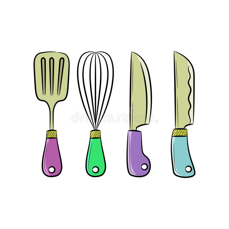 Conjunto De Utensilios De Cocina E Ilustraciones De Vectores a Mano.  Ilustración del Vector - Ilustración de cuchillo, cacerola: 178349730