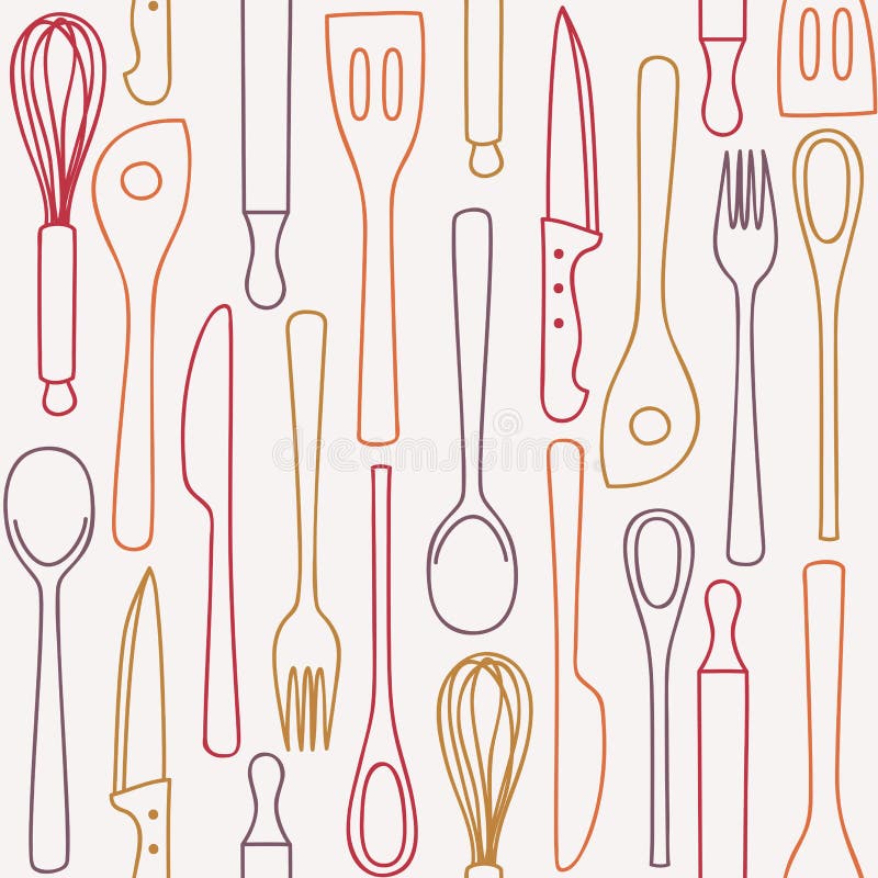 Utensilios de cocina - patrón sin costuras stock de ilustración