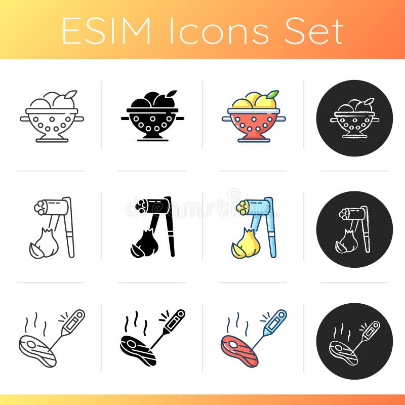 Utensils for cooking icons set