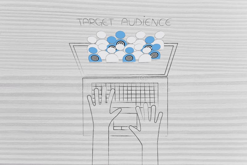 Utente che scrive sul computer portatile con i destinatari schioccando dallo Sc illustrazione di stock