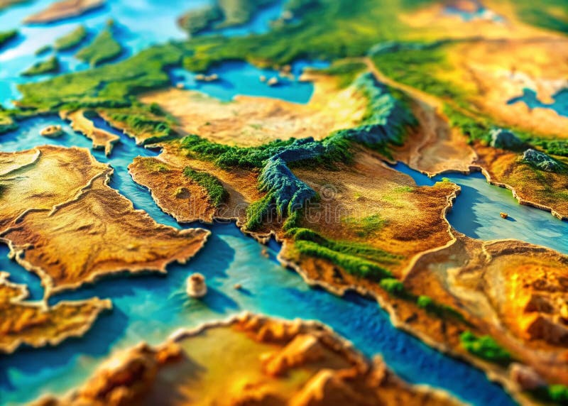 Utforska medelhavs- och östeuropeiska miniatyrunderverk en detaljerad tiltshift map diorama vektor illustrationer