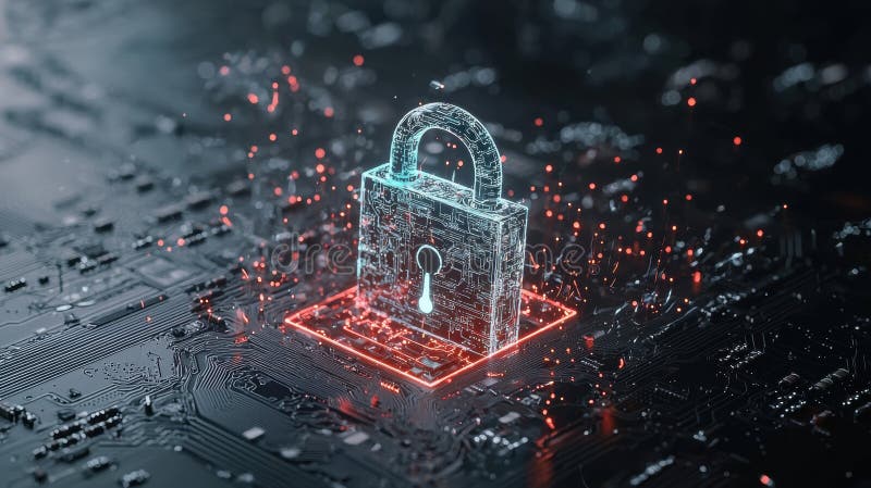Utforska skärningspunkten mellan Blockchain-teknik och IT-säkerhetsinnovationer med Red Light Lock vektor illustrationer
