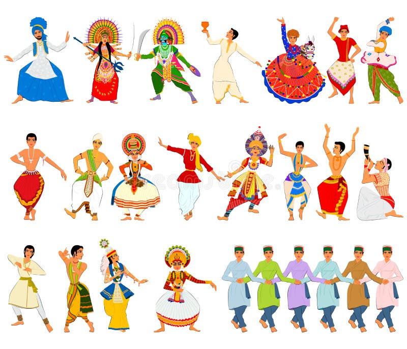 Utföra för män som är klassiskt, och folkdans av Indien