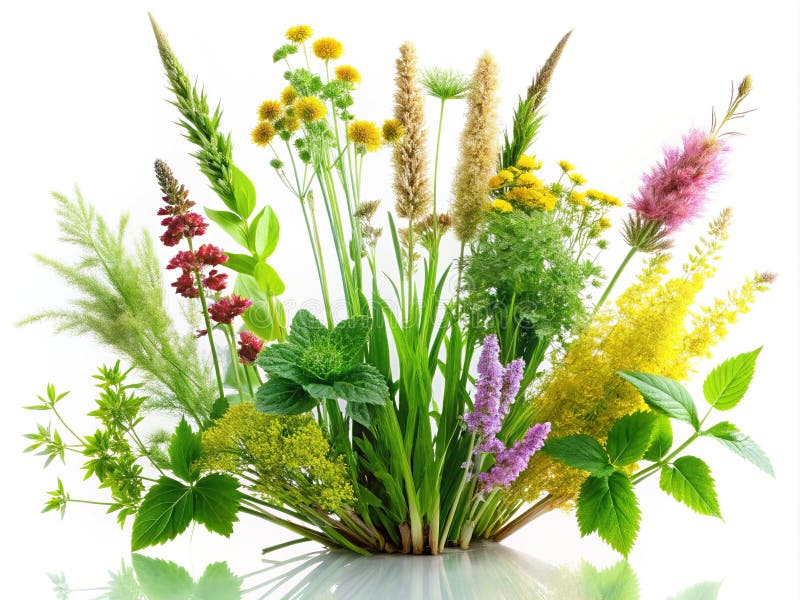 Utförlig TiltShift botaniskt fotografi av silhuetterade örter och naturbaserade växtbaserade material av klass A för Wellness Deco vektor illustrationer