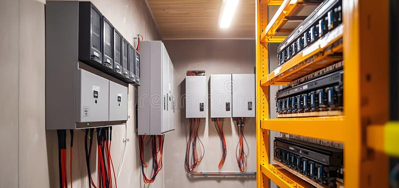 Utility room showcasing home electrical setup in an organized manner. Generative AI stock images