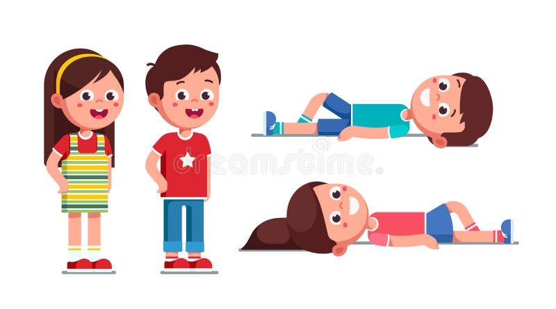 Utmärkt förskolepojke och flicka som står och ljuger vektor illustrationer