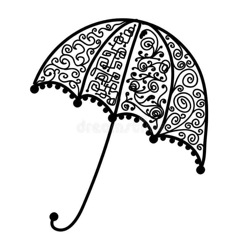 Utsmyckad paraplydesign, svart kontur