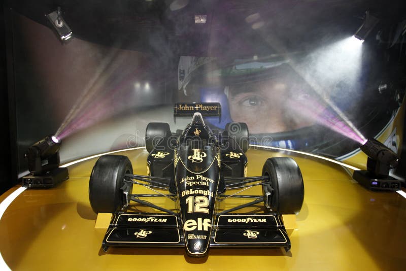 Exhibition of historic Formula 1 cars in auto salon sao paulo, brazil (Lotus JPS 98T, 1986) Famous black Lotus of Ayrton Senna. Exhibition of historic Formula 1 cars in auto salon sao paulo, brazil (Lotus JPS 98T, 1986) Famous black Lotus of Ayrton Senna.