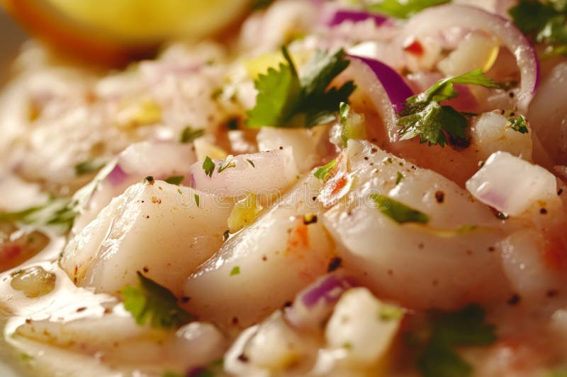 Utsökt ceviche closeup vektor illustrationer