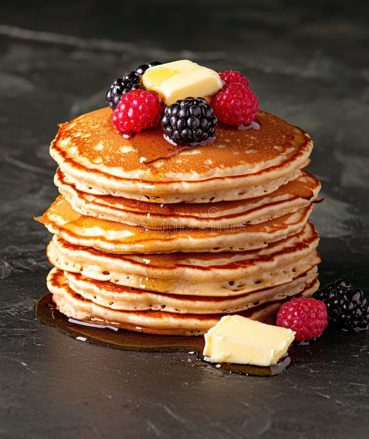 Utsökt skorsten av hemmade pannkakor med färska bär vektor illustrationer