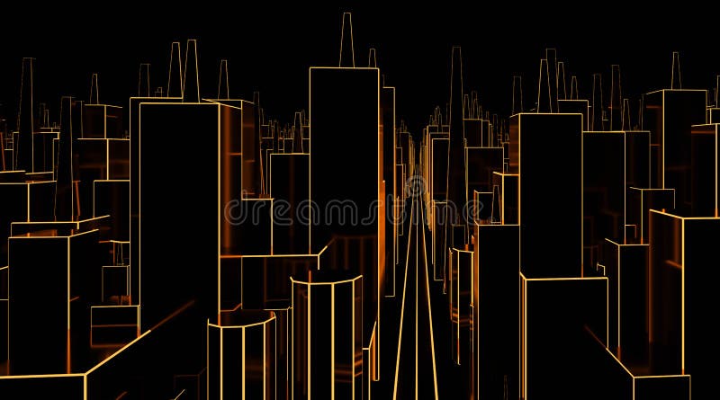 Uttrycklig, futuristisk stadskoncept för en neonfärgad ram av orange tråd Mörk, abstrakt scen, neonstrålar 3d stock illustrationer Uttrycklig, futuristisk stadskoncept för en neonfärgad ram av orange tråd Mörk, abstrakt scen, neonstrålar 3d stock illustrationer
