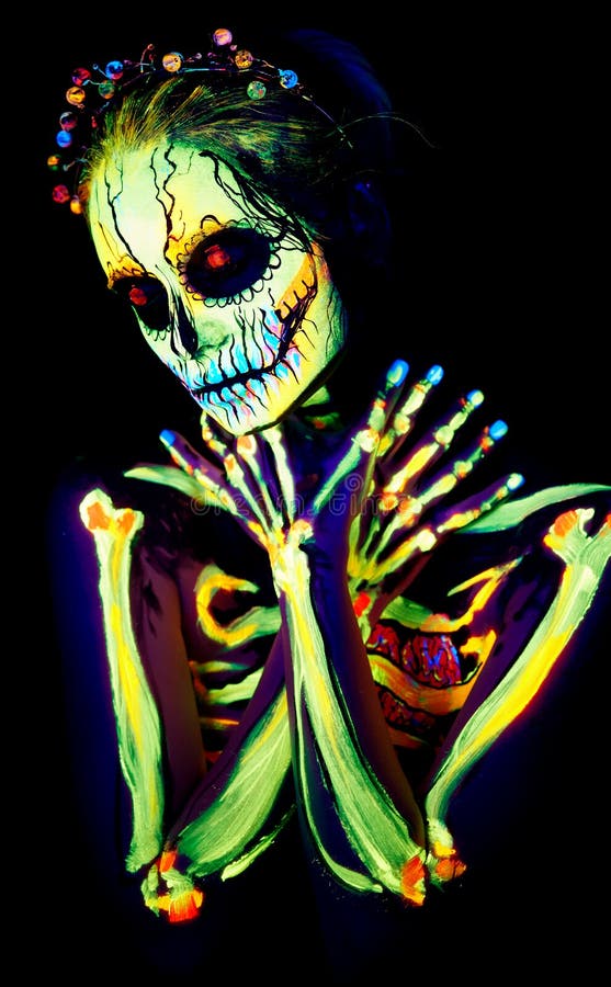 Body Art Painting Helloween Female Skeleton Stock Photo by ©fyb@tula.ru  310617682