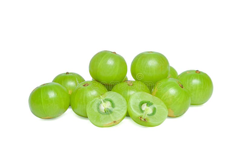 Uva spina indiana o Amla & x28; Emblica& x29 di Phyllanthus; su bianco immagine stock libera da diritti Uva spina indiana o Amla & x28; Emblica& x29 di Phyllanthus; su bianco immagine stock libera da diritti