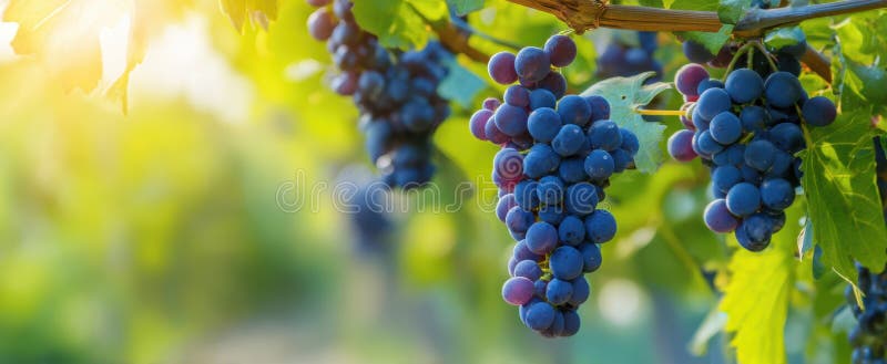 Uve abbinate bene a un vigneto sereno bagnato alla luce del soleImmagine generata da fotografia stock libera da diritti