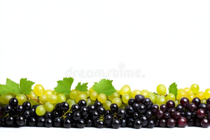 Uve verdi e nere Confine Orizzontale Composizione Bianca Frutta fresca Concetto di uve Vino Uve Uve illustrazione di stock