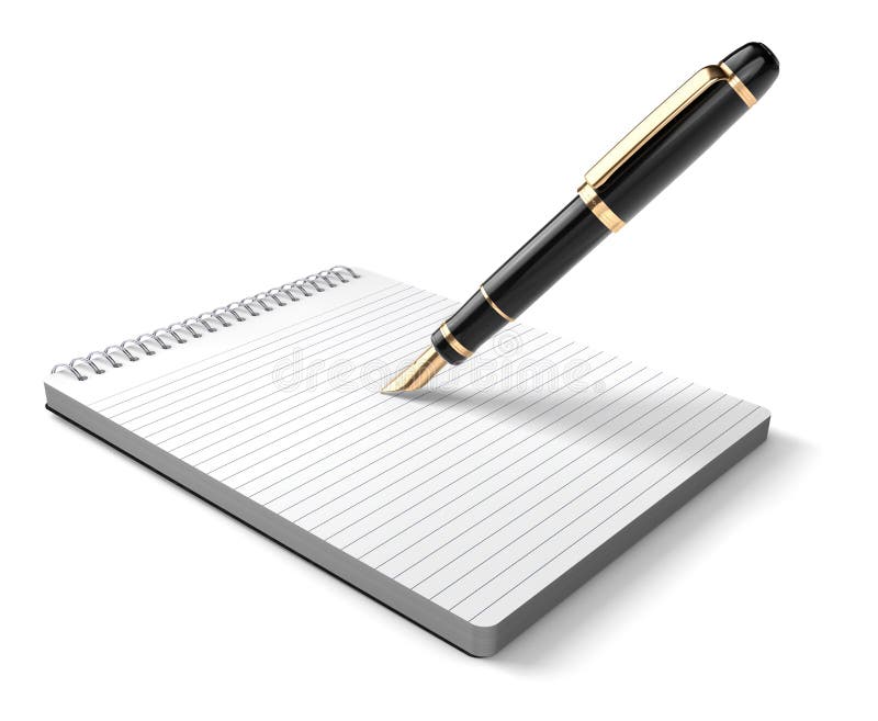 A note pad and old fashoned fountain pen on a white Background. A note pad and old fashoned fountain pen on a white Background