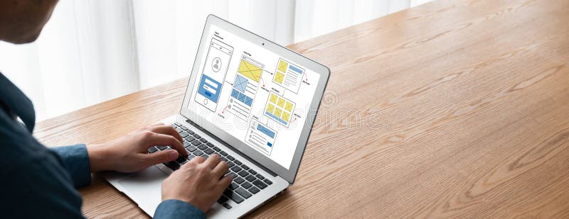 UX UI design process for modish mobile application and website stock photography