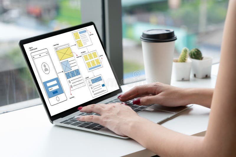 UX UI design process for modish mobile application and website stock image