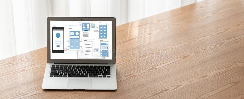 UX UI design process for modish mobile application and website stock photo