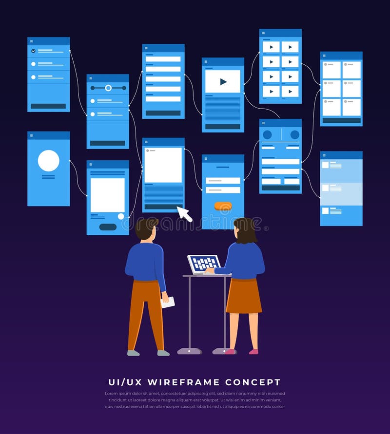 UX UI Flowchart. Mock-ups mobile application concept flat desig stock illustration