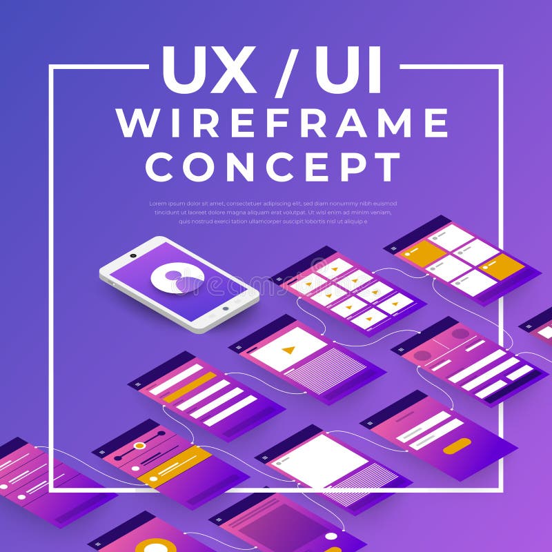 UX UI Flowchart. Mock-ups mobile application concept isometric vector illustration
