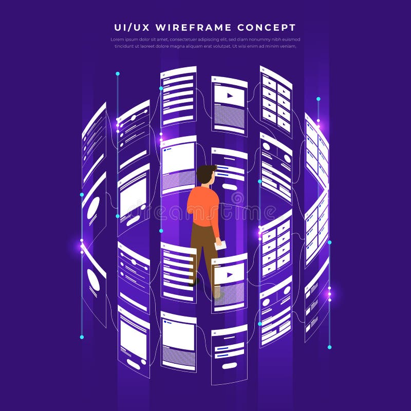 UX UI Flowchart. Mock-ups mobile application concept isometric stock illustration