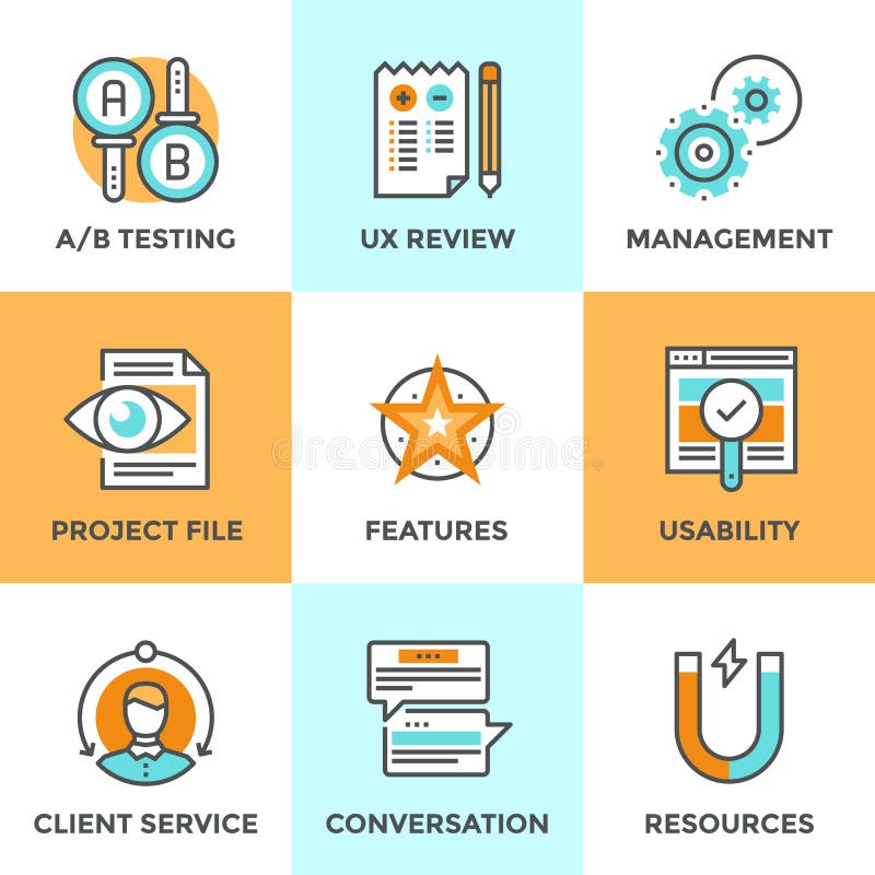UX and usability testing line icons set royalty free illustration UX and usability testing line icons set royalty free illustration